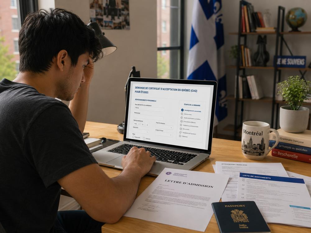 un étudiant prépare en ligne sa demande de CAQ et ses démarches de changement d'établissement